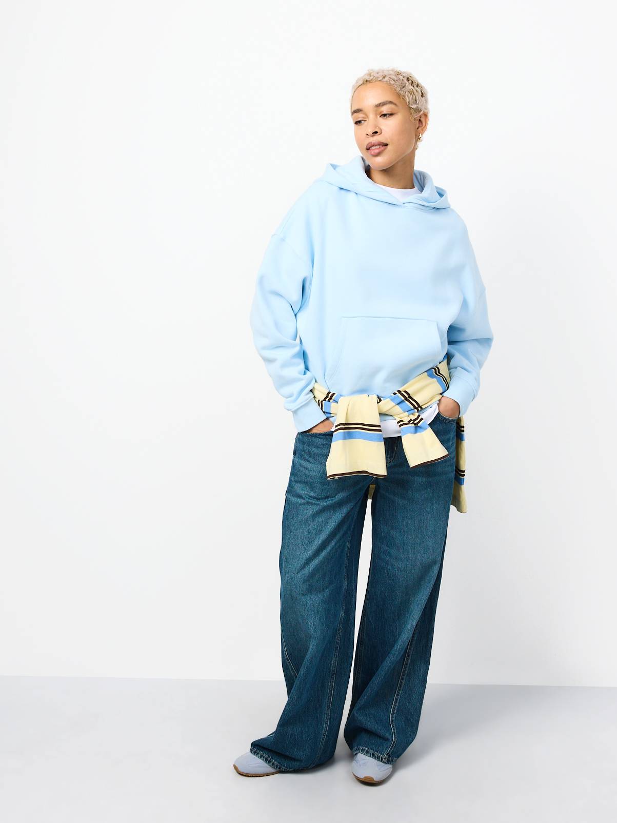 Light Blue Pure Cotton Oversized Hoodie L - Image 2